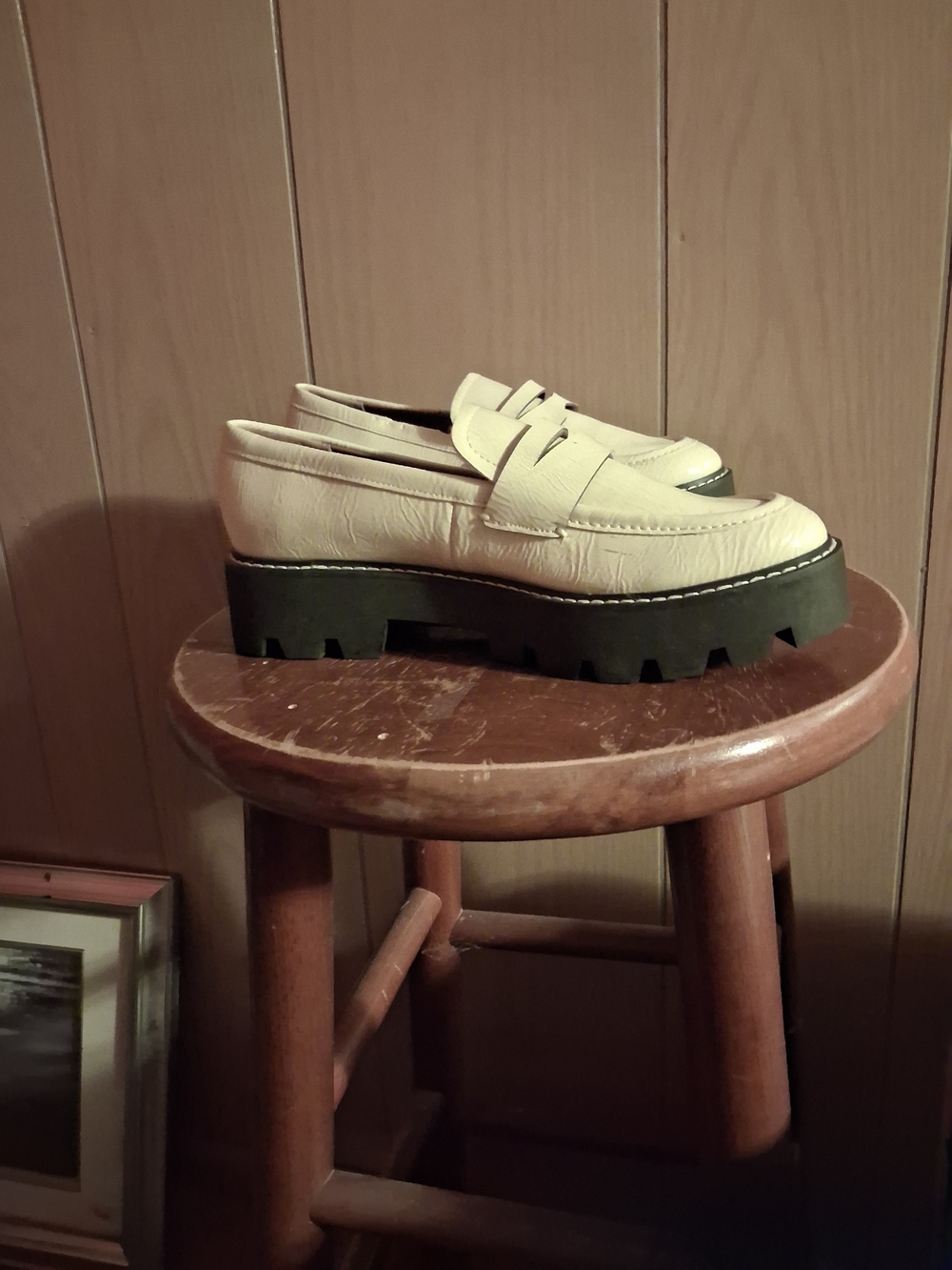 Franco Sarto Cream Platform Penny Loafers